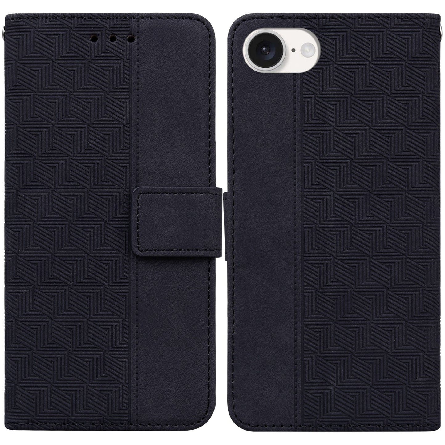 For iPhone 16e Geometric Embossed Leather Phone Case(Black)