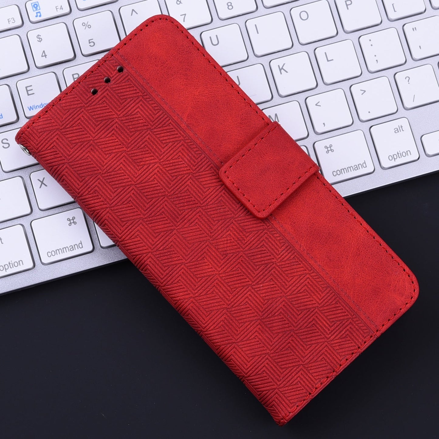 For iPhone 16e Geometric Embossed Leather Phone Case(Red)