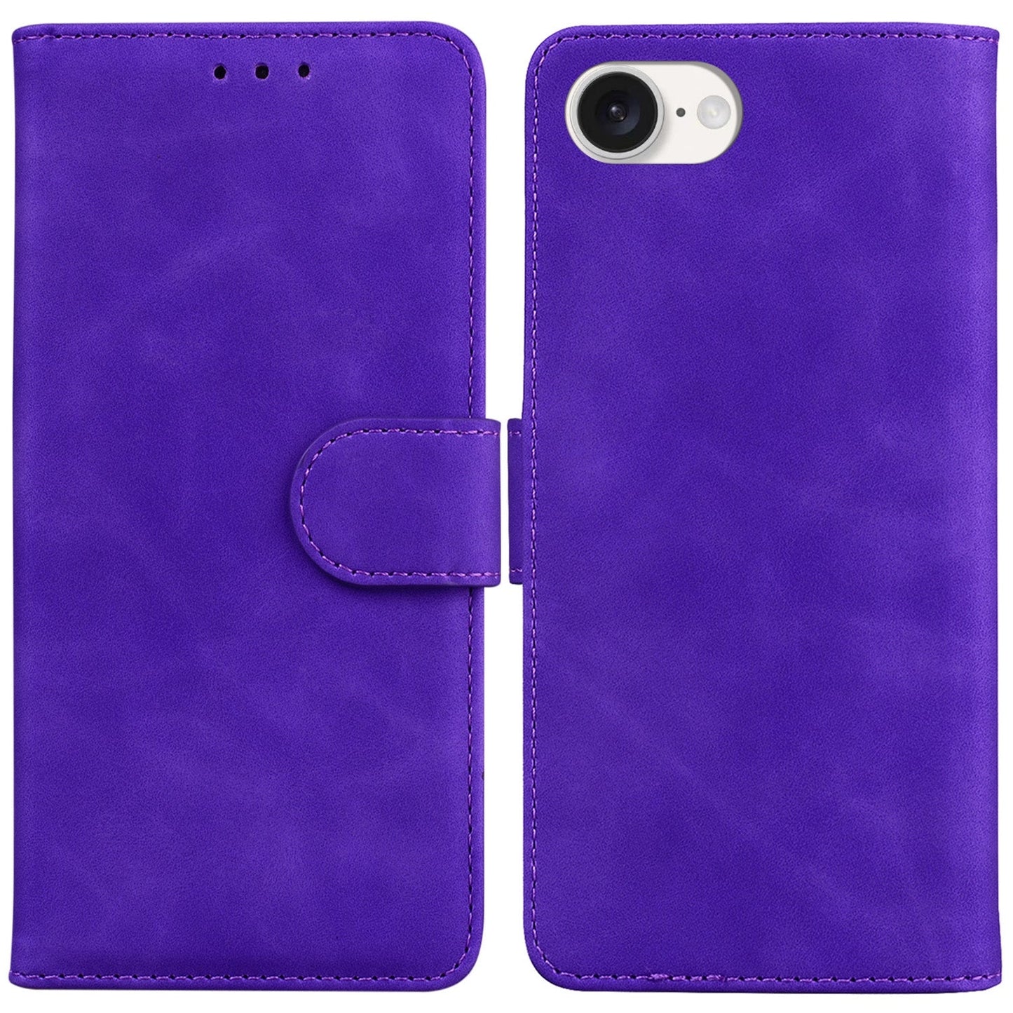 For iPhone 16e Skin Feel Pure Color Flip Leather Phone Case(Purple)
