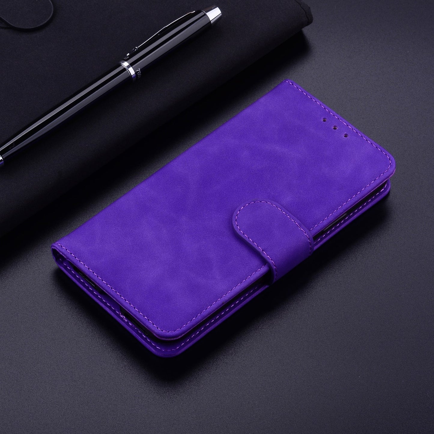 For iPhone 16e Skin Feel Pure Color Flip Leather Phone Case(Purple)