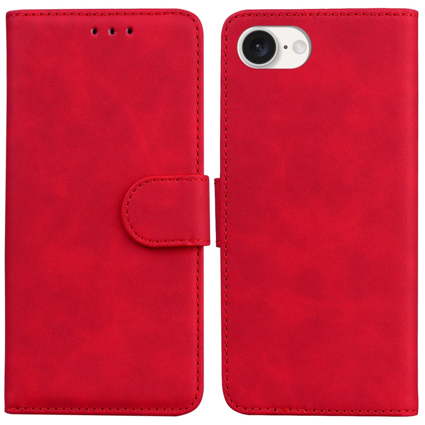 For iPhone 16e Skin Feel Pure Color Flip Leather Phone Case(Red)