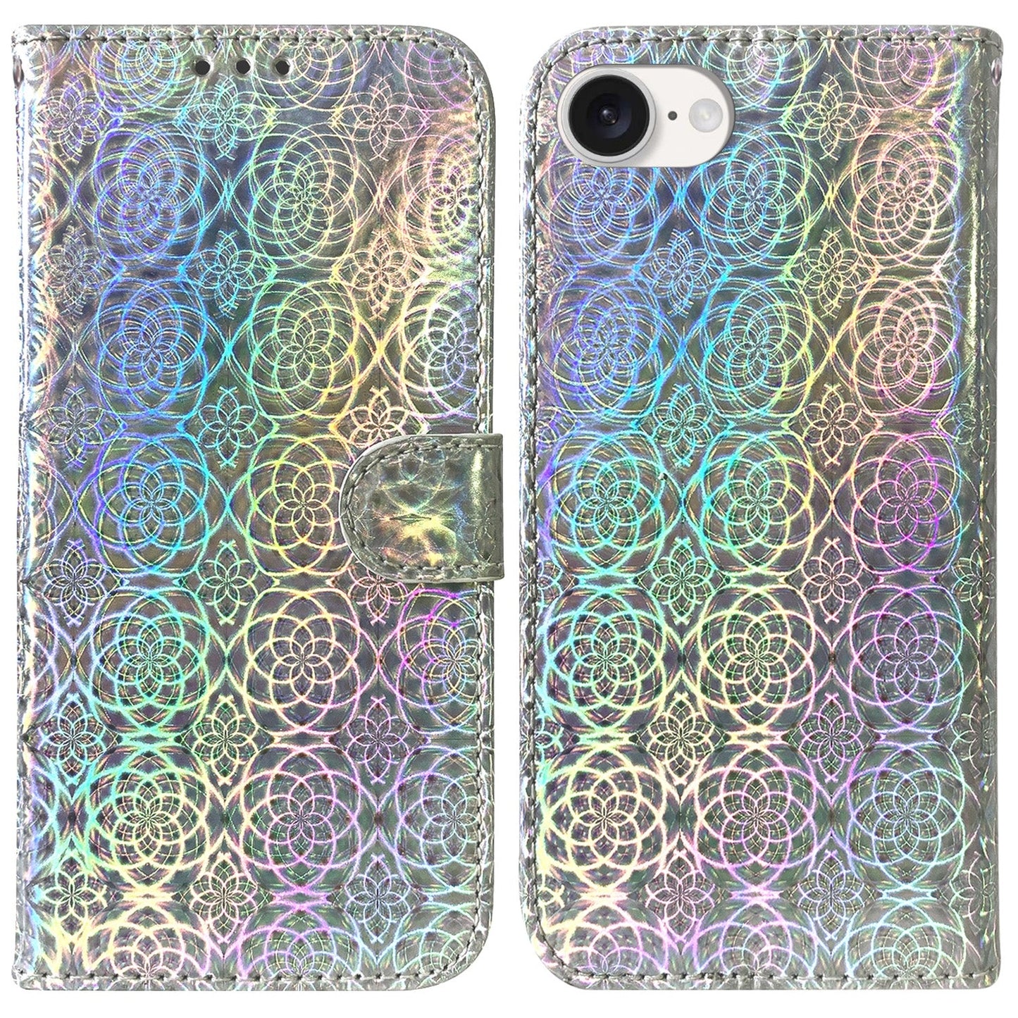 For iPhone 16e Colorful Magnetic Buckle Leather Phone Case(Silver)