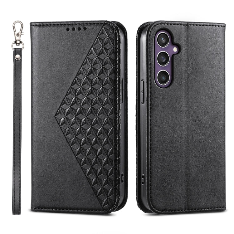 For Samsung Galaxy S24 5G Cubic Grid Calf Texture Magnetic Leather Phone Case(Black)