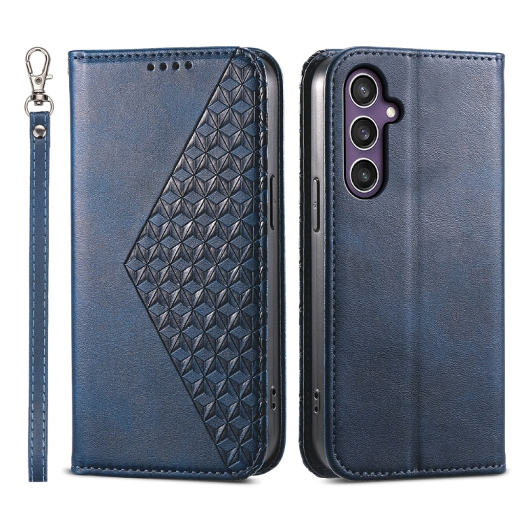 For Samsung Galaxy S24 5G Cubic Grid Calf Texture Magnetic Leather Phone Case(Blue)