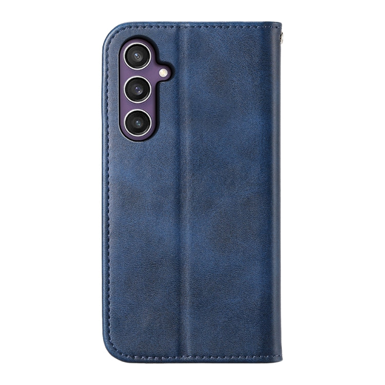 For Samsung Galaxy S24 5G Cubic Grid Calf Texture Magnetic Leather Phone Case(Blue)