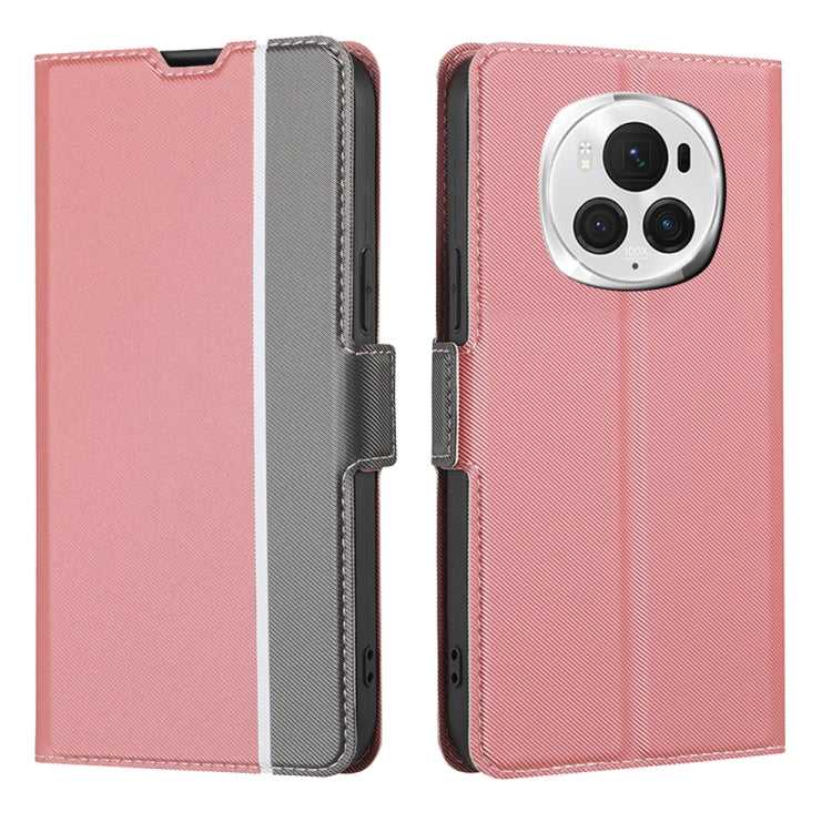 For Honor Magic6 Pro Twill Texture Side Button Leather Phone Case(Pink)