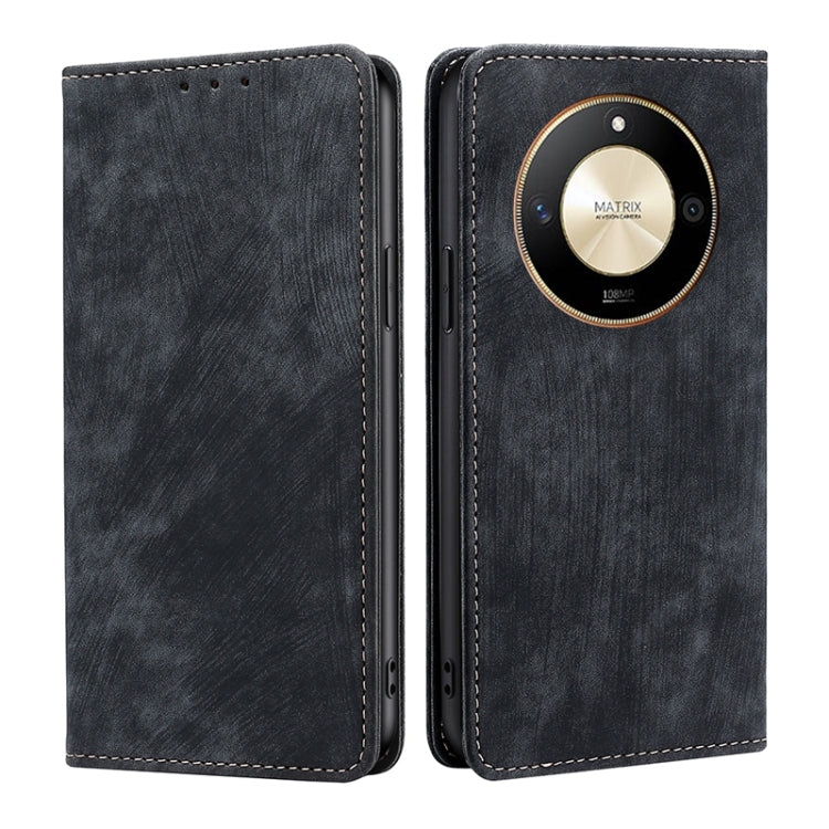 For Honor X50 5G RFID Anti-theft Brush Magnetic Leather Phone Case(Black)
