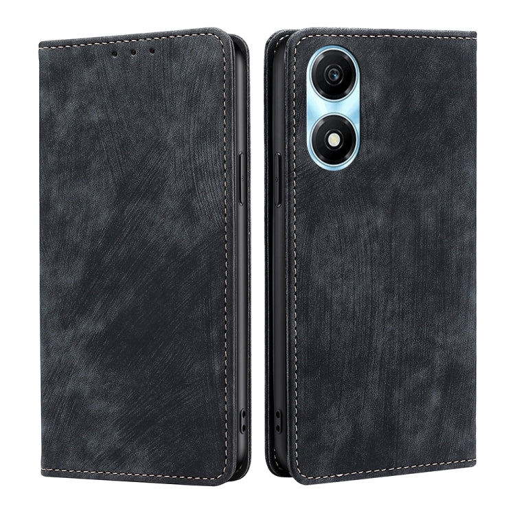 For Honor X5 Plus 4G / Play 40C RFID Anti-theft Brush Magnetic Leather Phone Case(Black)