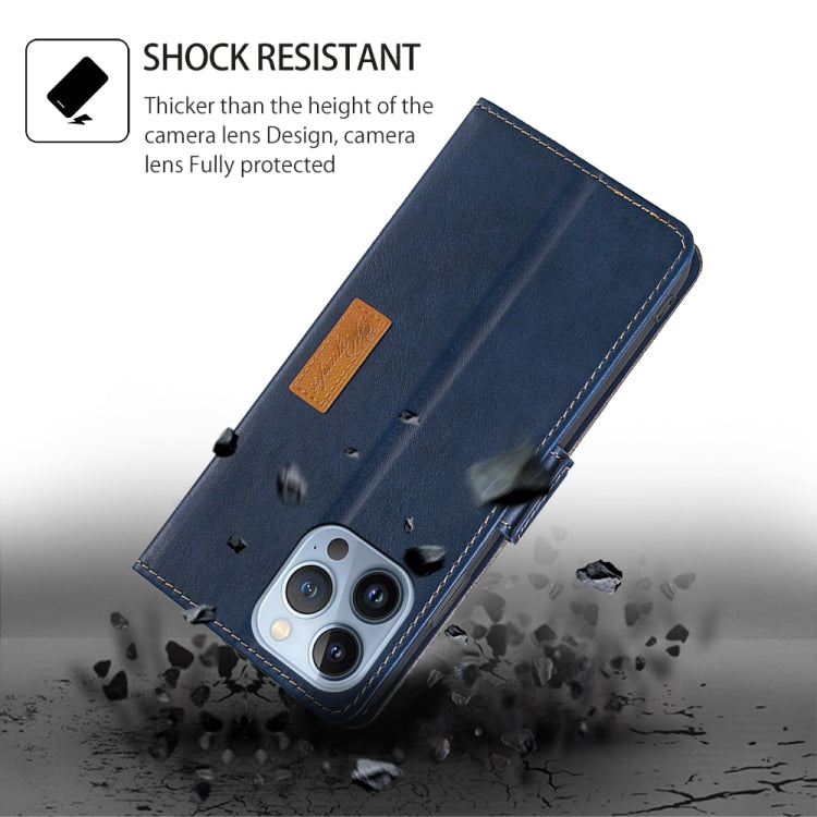 For Honor Magic6 Pro Contrast Color Side Buckle Leather Phone Case(Blue + Grey)