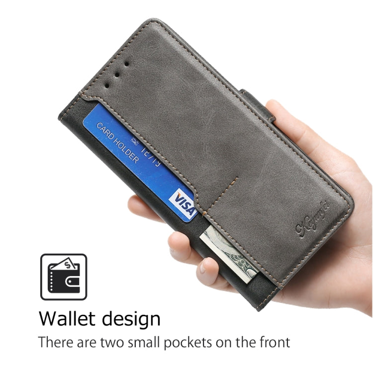 For Honor Magic6 Contrast Color Side Buckle Leather Phone Case(Black + Grey)