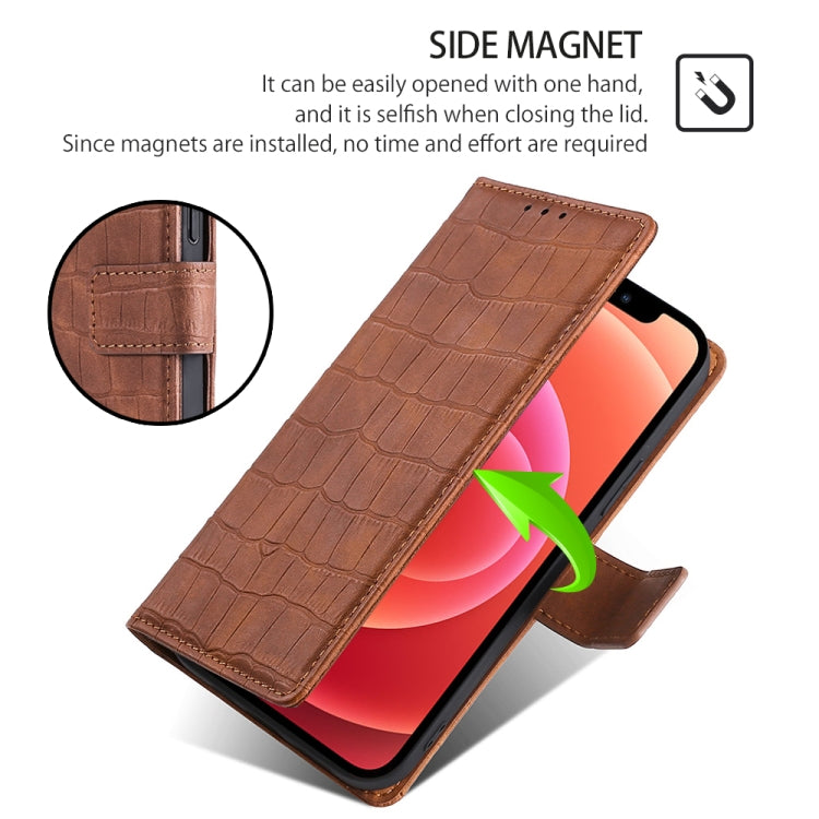 For Honor Magic6 5G Skin Feel Crocodile Magnetic Clasp Leather Phone Case(Brown)