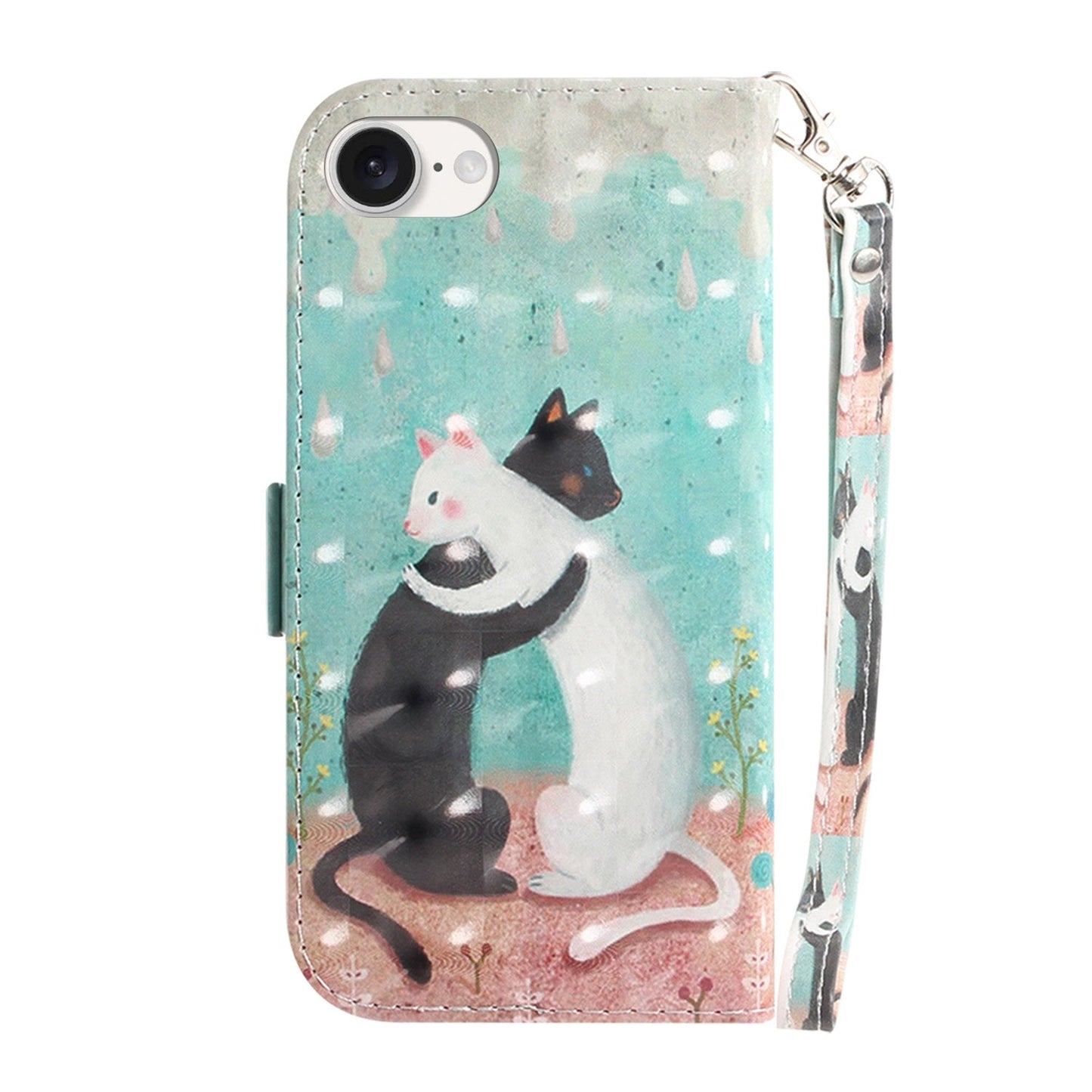 For iPhone 16e 3D Colored Horizontal Flip Leather Phone Case(Black White Cat)
