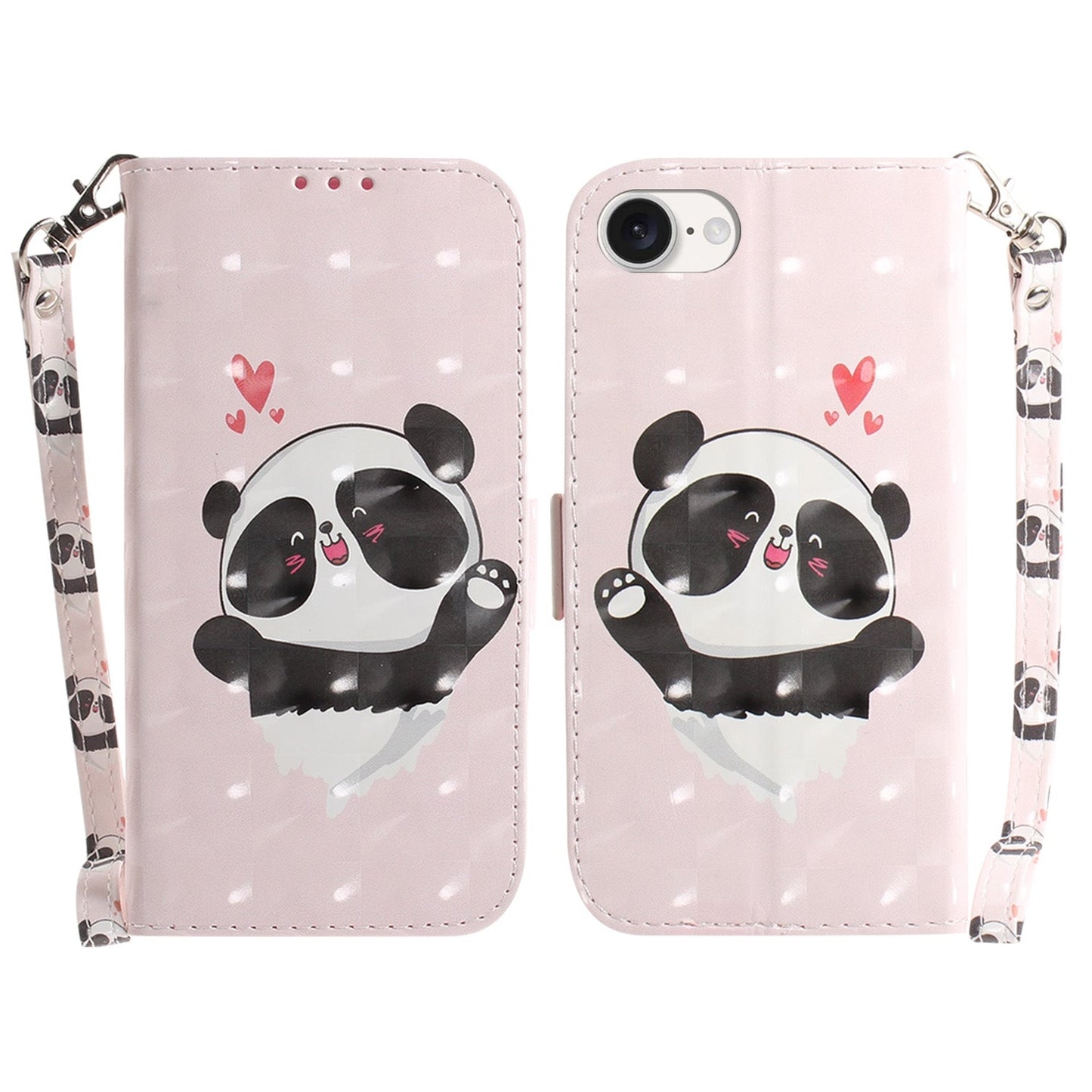 For iPhone 16e 3D Colored Horizontal Flip Leather Phone Case(Heart Panda)