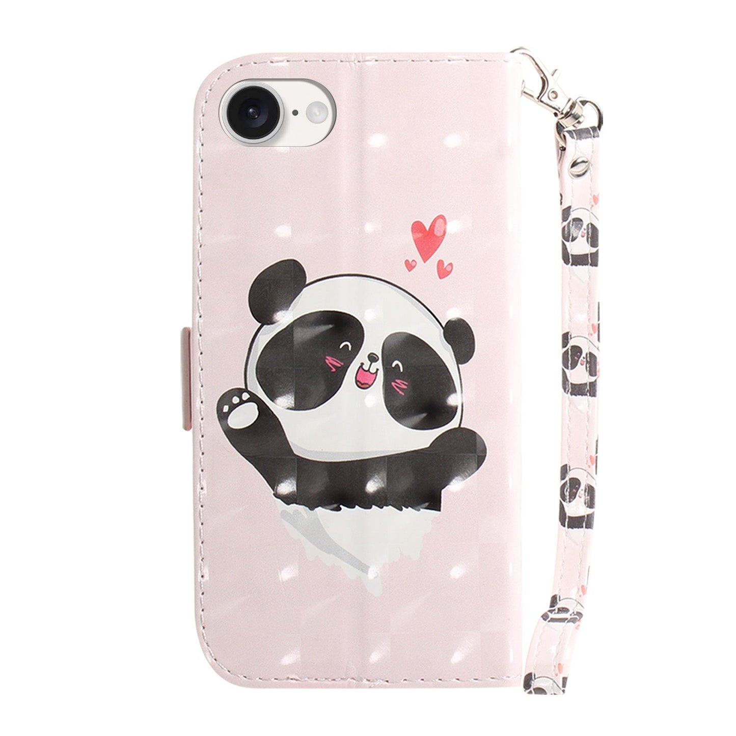 For iPhone 16e 3D Colored Horizontal Flip Leather Phone Case(Heart Panda)