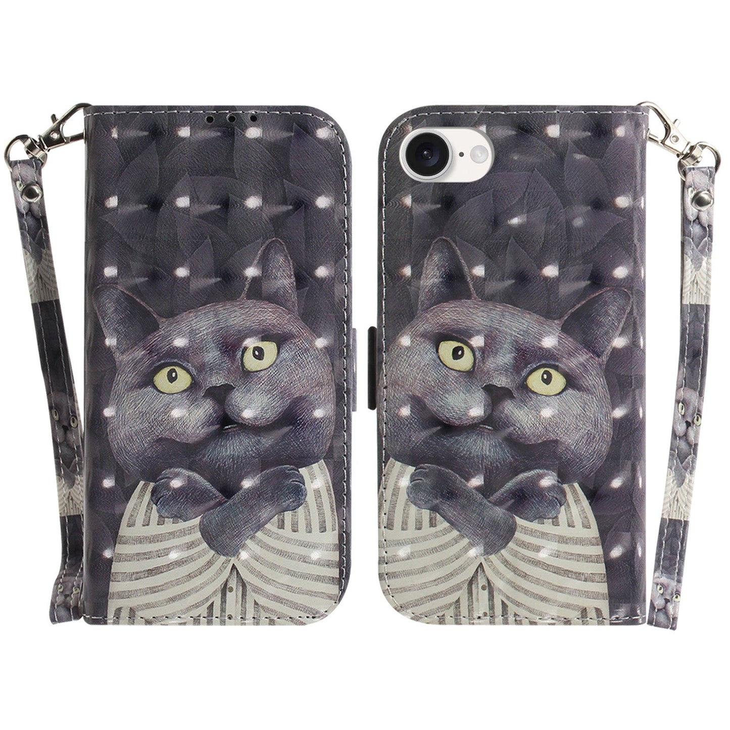 For iPhone 16e 3D Colored Horizontal Flip Leather Phone Case(Hug Cat)