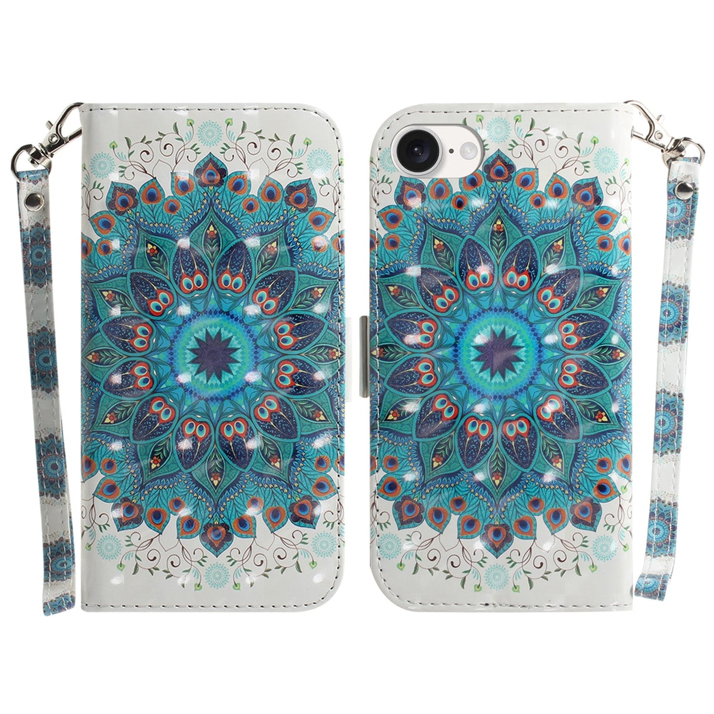 For iPhone 16e 3D Colored Horizontal Flip Leather Phone Case(Peacock Wreath)