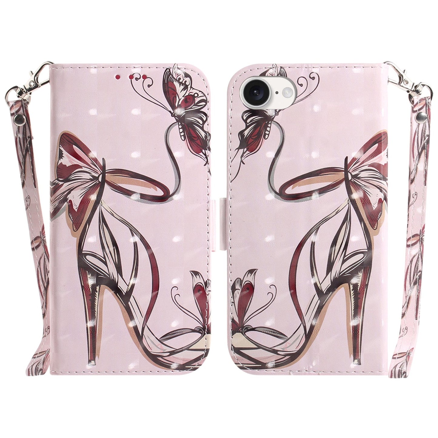 For iPhone 16e 3D Colored Horizontal Flip Leather Phone Case(Butterfly High-heeled)