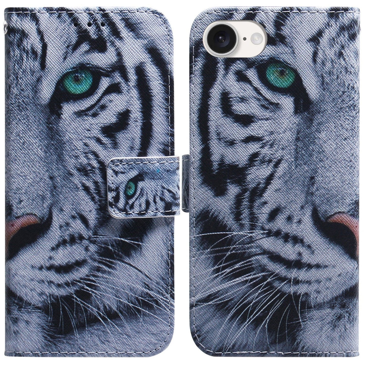 For iPhone 16e Coloured Drawing Flip Leather Phone Case(Tiger)