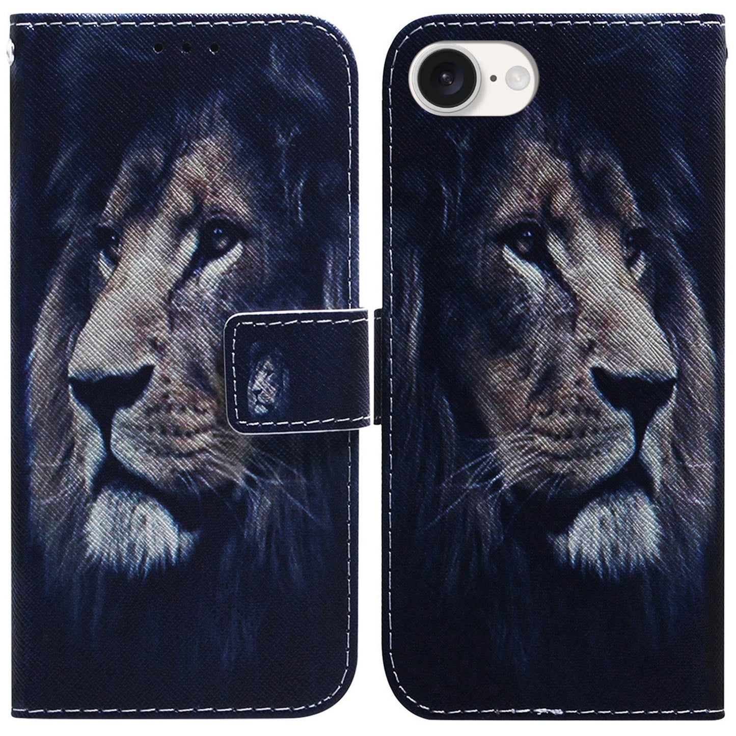For iPhone 16e Coloured Drawing Flip Leather Phone Case(Lion)