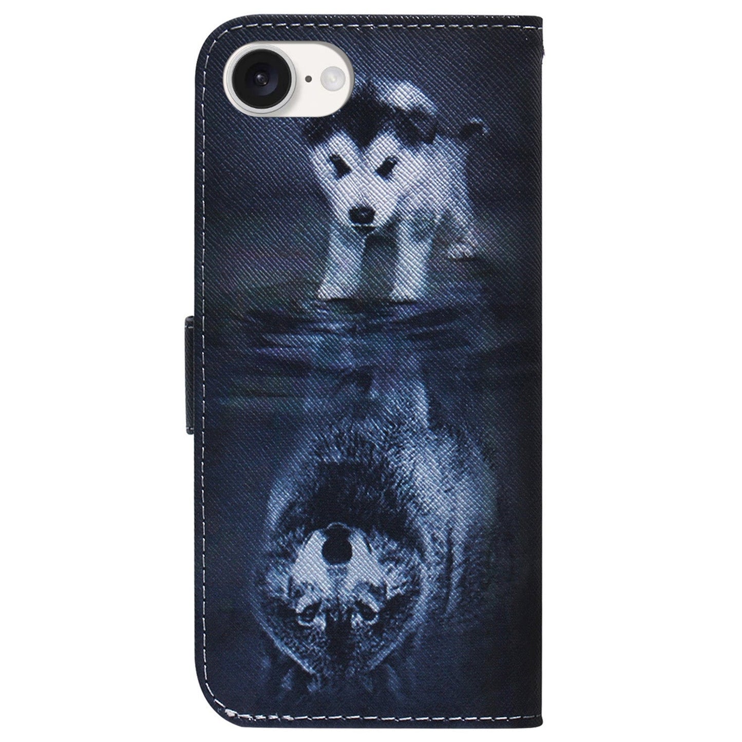 For iPhone 16e Coloured Drawing Flip Leather Phone Case(Wolf and Dog)