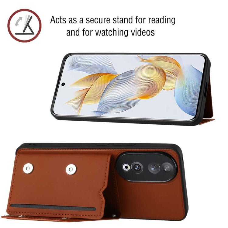 For Honor 90 Skin Feel PU + TPU + PC Card Slots Phone Case(Brown)