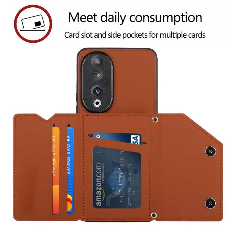 For Honor 90 Skin Feel PU + TPU + PC Card Slots Phone Case(Brown)