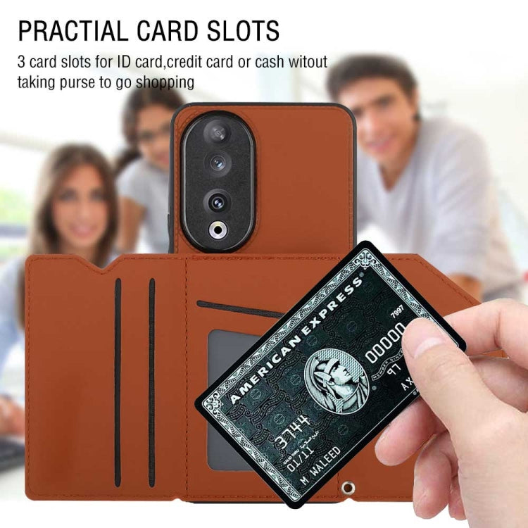 For Honor 90 Skin Feel PU + TPU + PC Card Slots Phone Case(Brown)