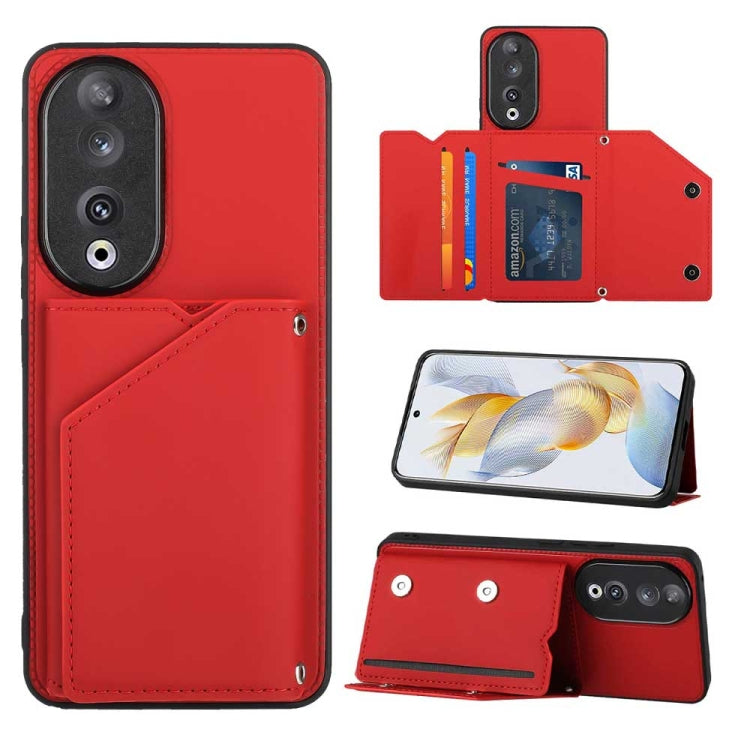 For Honor 90 Skin Feel PU + TPU + PC Card Slots Phone Case(Red)