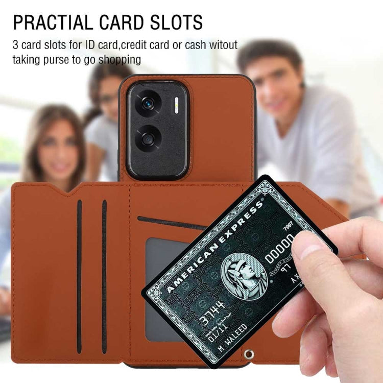 For Honor 90 Lite/X50i Skin Feel PU + TPU + PC Card Slots Phone Case(Brown)