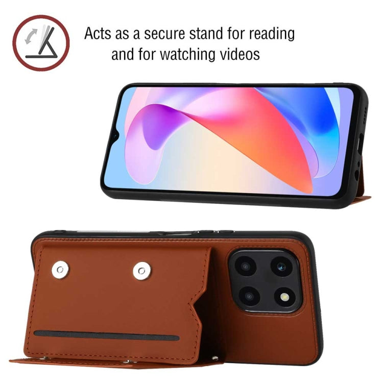For Honor X6a 4G Skin Feel PU + TPU + PC Card Slots Phone Case(Brown)