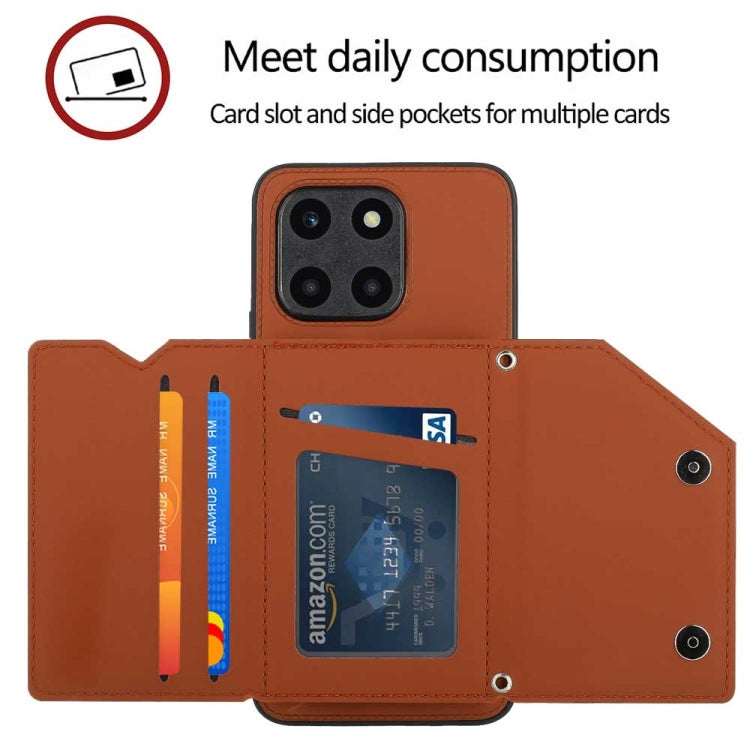 For Honor X6a 4G Skin Feel PU + TPU + PC Card Slots Phone Case(Brown)