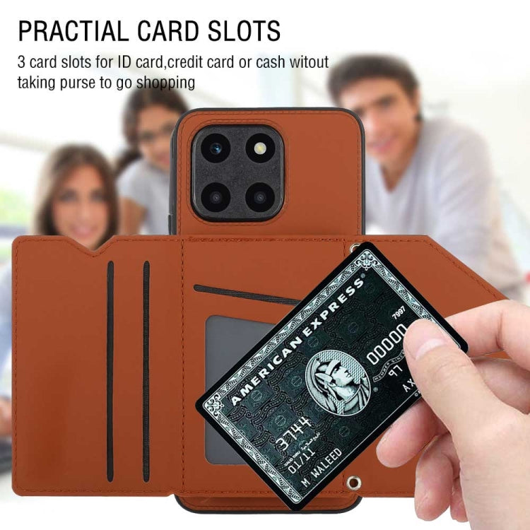 For Honor X6a 4G Skin Feel PU + TPU + PC Card Slots Phone Case(Brown)