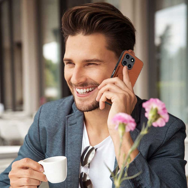 For Honor X6a 4G Skin Feel PU + TPU + PC Card Slots Phone Case(Brown)