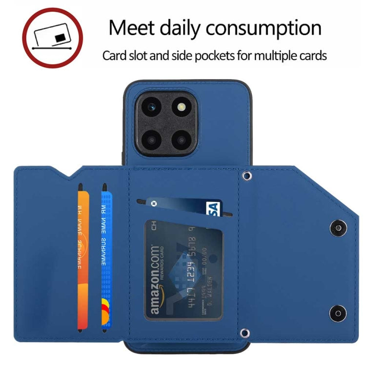 For Honor X6a 4G Skin Feel PU + TPU + PC Card Slots Phone Case(Royal Blue)