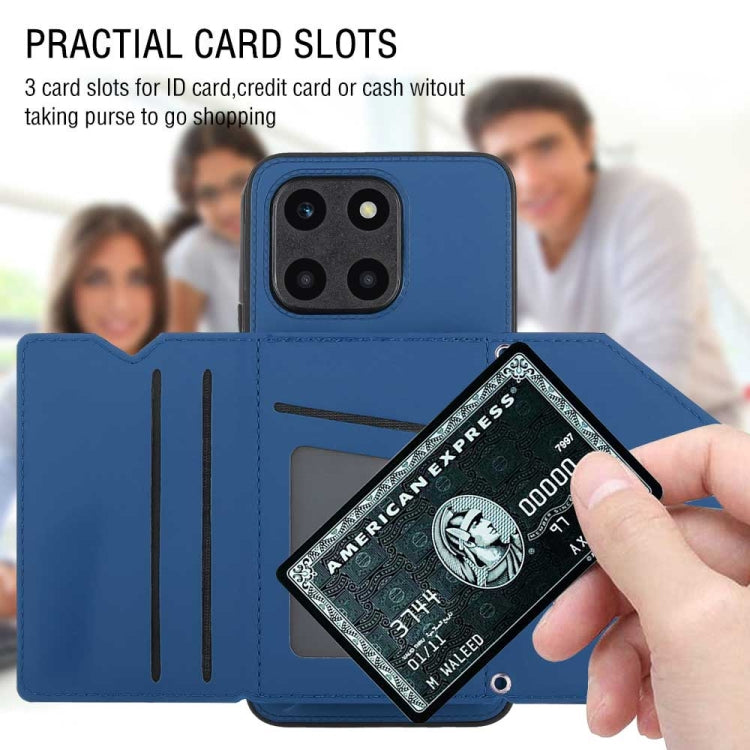 For Honor X6a 4G Skin Feel PU + TPU + PC Card Slots Phone Case(Royal Blue)