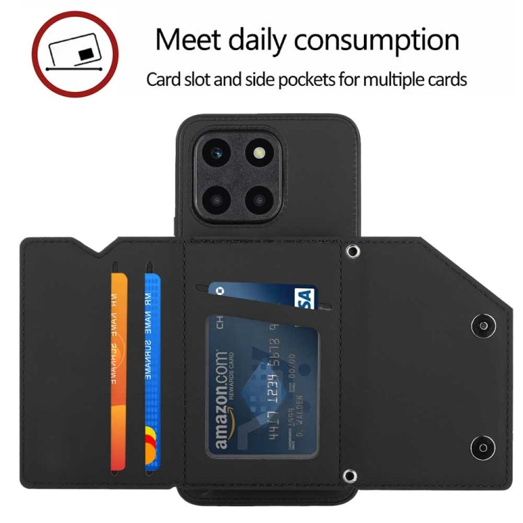 For Honor X6a 4G Skin Feel PU + TPU + PC Card Slots Phone Case(Black)