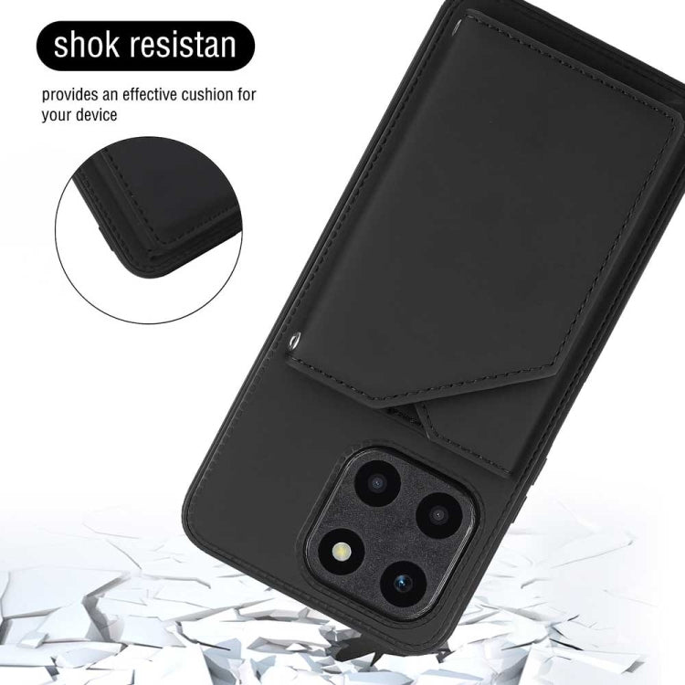 For Honor X6a 4G Skin Feel PU + TPU + PC Card Slots Phone Case(Black)