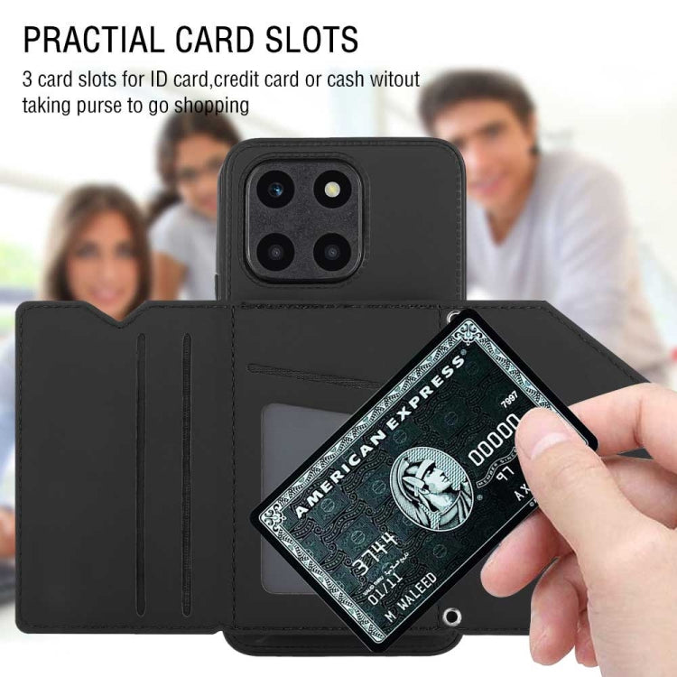 For Honor X6a 4G Skin Feel PU + TPU + PC Card Slots Phone Case(Black)