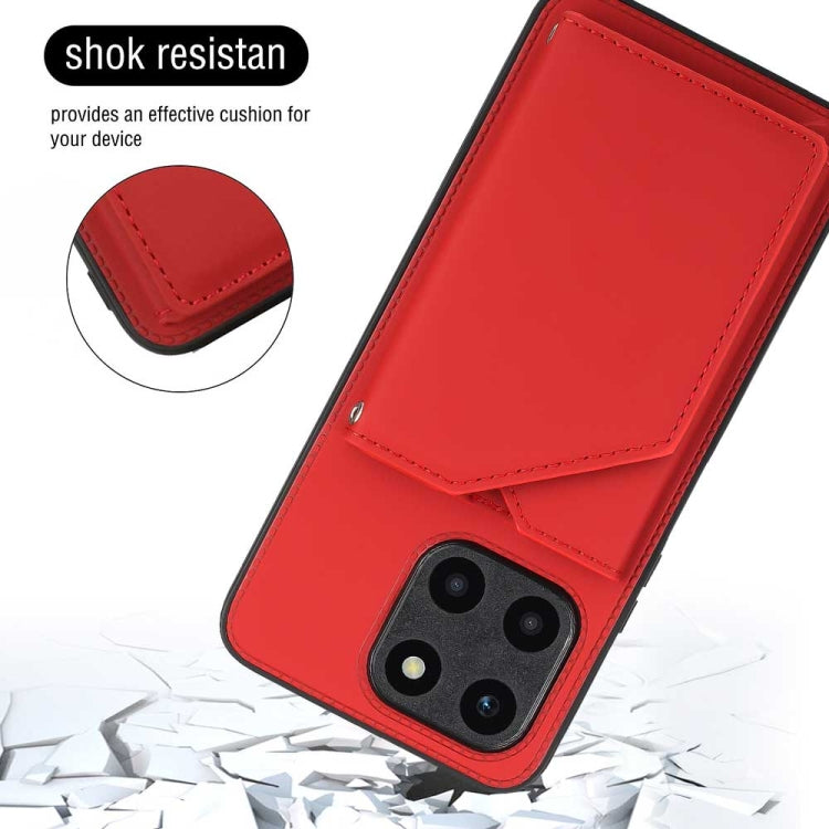 For Honor X6a 4G Skin Feel PU + TPU + PC Card Slots Phone Case(Red)