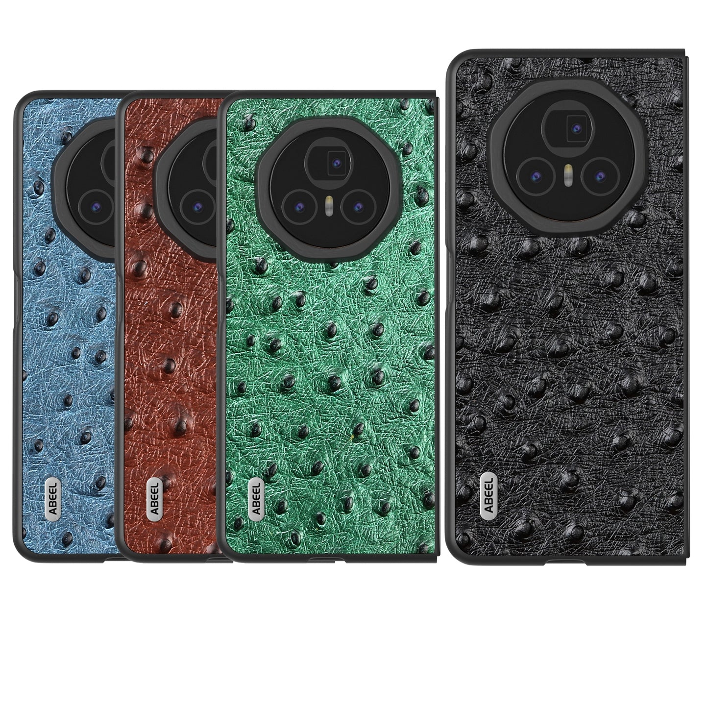 For Honor Magic V3 ABEEL Genuine Leather Ostrich Texture Phone Case(Blue)