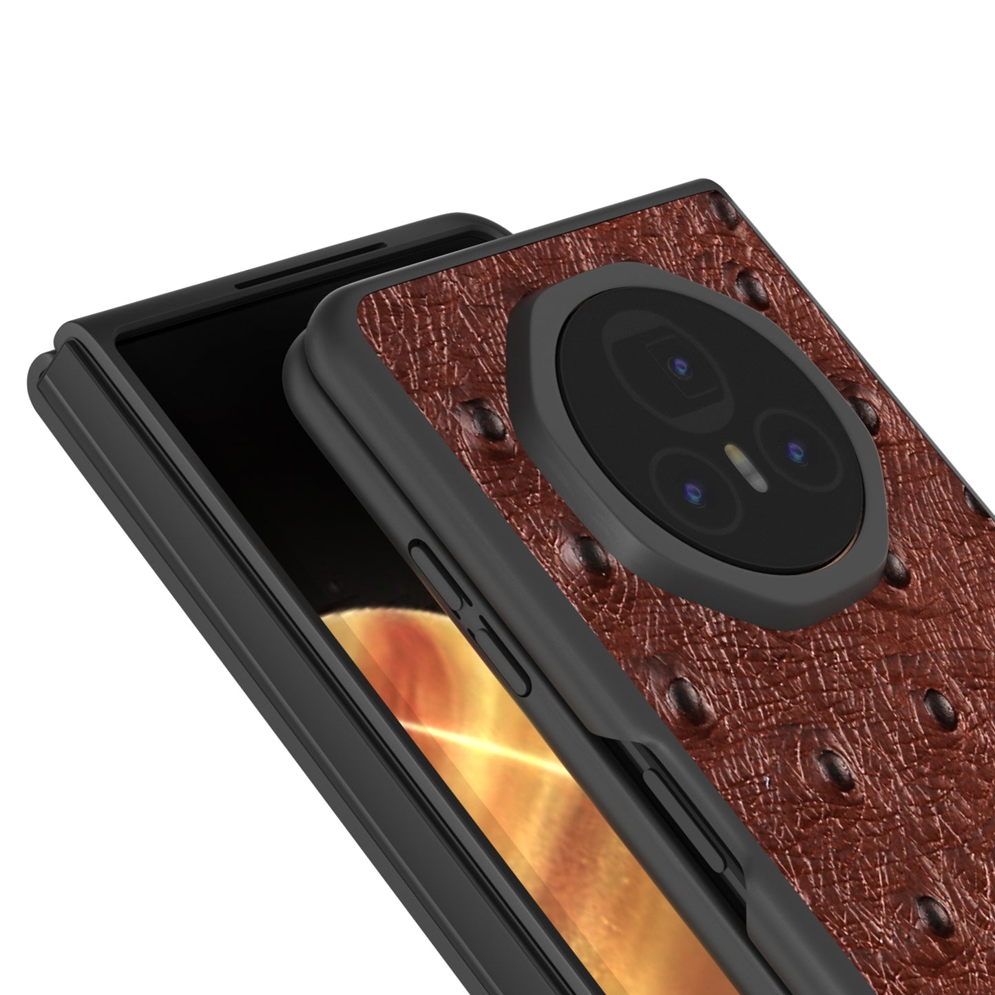 For Honor Magic V3 ABEEL Genuine Leather Ostrich Texture Phone Case(Coffee)