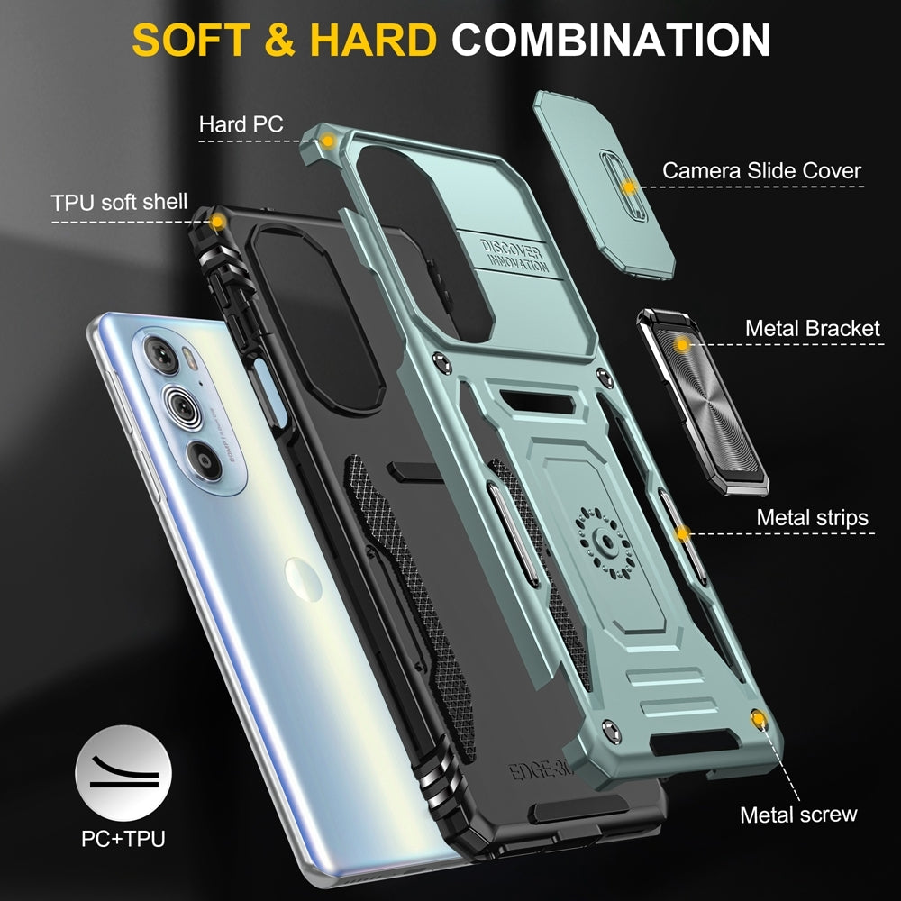 Motorola Edge 30 Pro Armor PC + TPU Camera Shield Phone Case(Alpine Green)