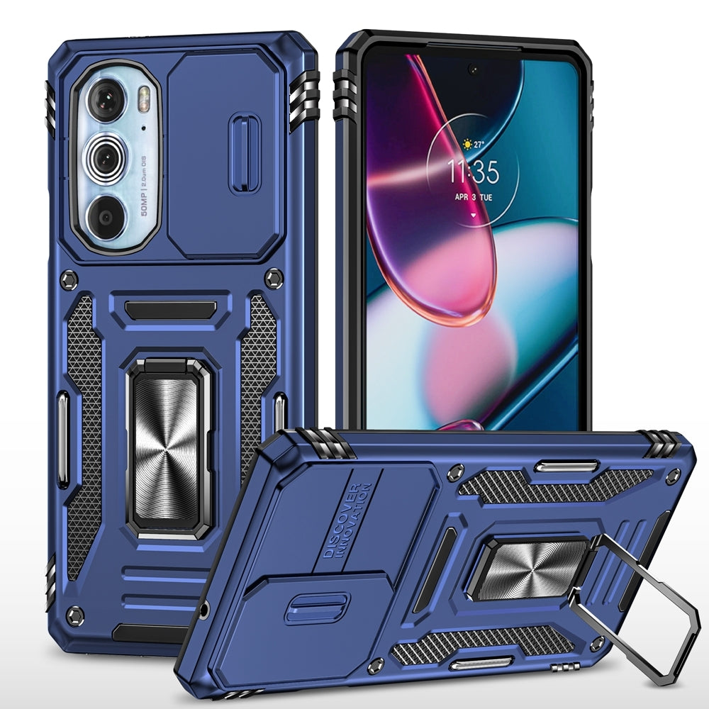Motorola Edge 30 Pro Armor PC + TPU Camera Shield Phone Case(Navy Blue)