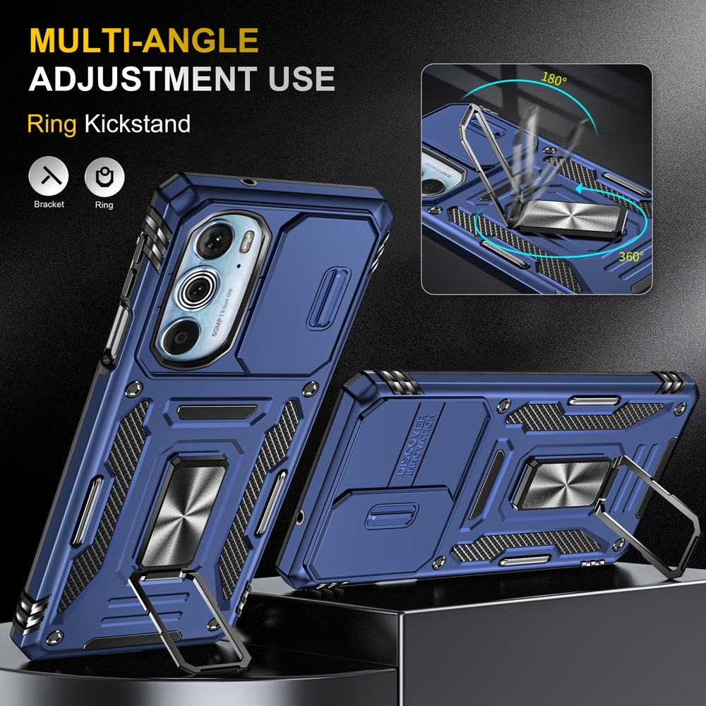 Motorola Edge 30 Pro Armor PC + TPU Camera Shield Phone Case(Navy Blue)