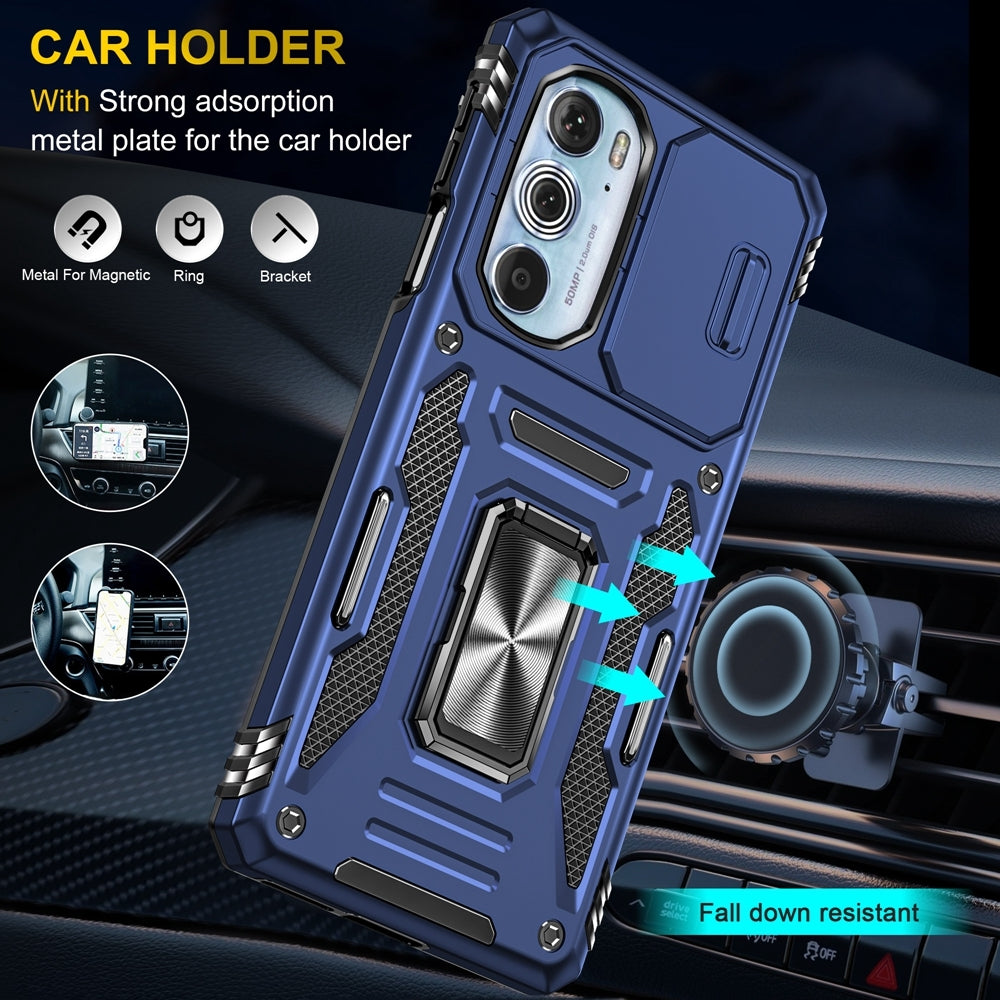 Motorola Edge 30 Pro Armor PC + TPU Camera Shield Phone Case(Navy Blue)