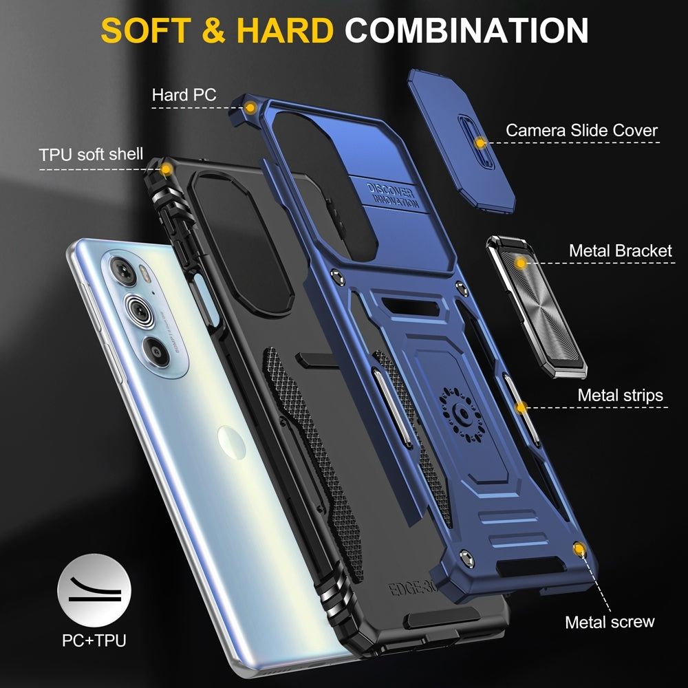 Motorola Edge 30 Pro Armor PC + TPU Camera Shield Phone Case(Navy Blue)