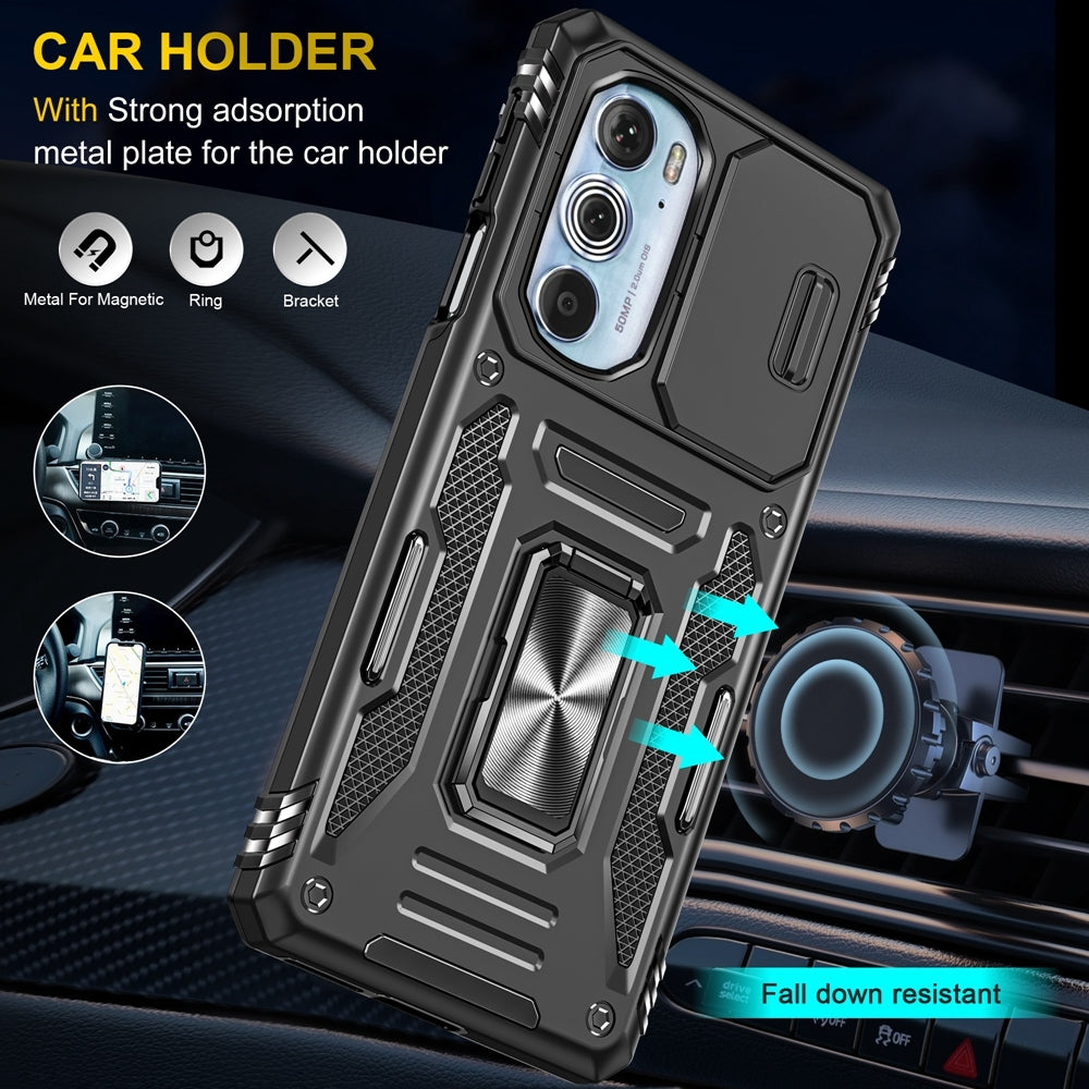 Motorola Edge 30 Pro Armor PC + TPU Camera Shield Phone Case(Black)