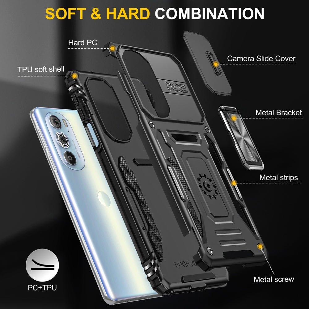 Motorola Edge 30 Pro Armor PC + TPU Camera Shield Phone Case(Black)
