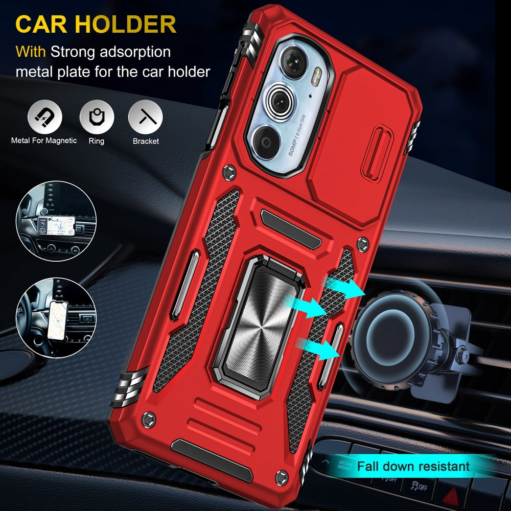 Motorola Edge 30 Pro Armor PC + TPU Camera Shield Phone Case(Red)