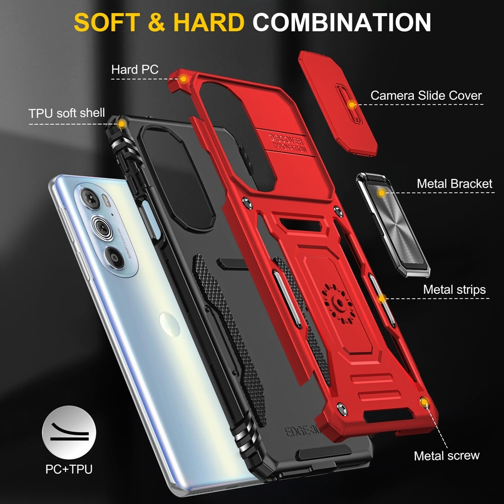 Motorola Edge 30 Pro Armor PC + TPU Camera Shield Phone Case(Red)